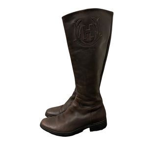HUNTER  "H" Crest Tall Riding Boot Size 7 Brown Equestrian‎ Heritage Side Zipper